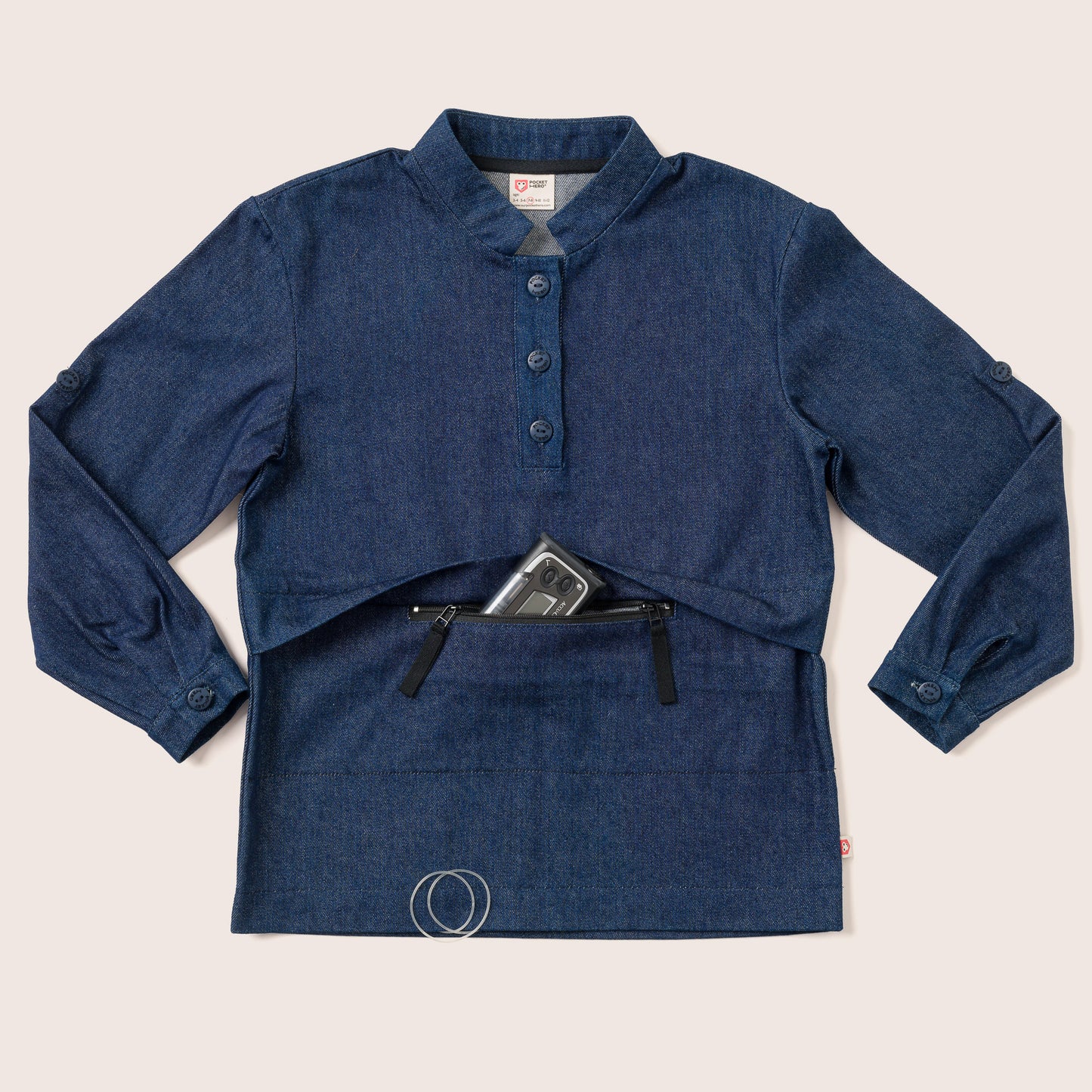 Type 1 Diabetes Clothing - Dark blue long sleeve with pocket | Our Pocket Hero